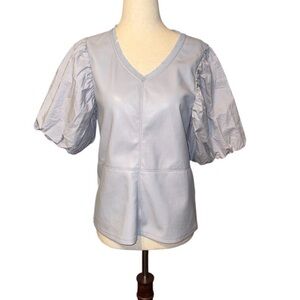 MELISSA NEPTON Faux Leather Puff Sleeve Top